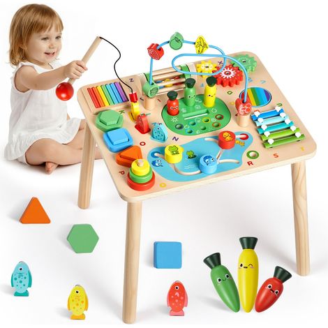 Table Activité Montessori Bébé 6 Mois et Plus Table Apprentissage Montessori Bébé en Bois pour Éveil Développer Coordination Sens du Rythme Enfants Garçon Fille Cadeau d'Anniversaire, 13 en 1 (1/5)