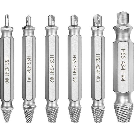 (Argent) Kit d'extracteur de vis 6 pièces, extracteur de goujons, extracteurs de vis endommagés pour retirer facilement les goujons et boulons endommagés (1/5)