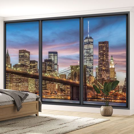 Papier peint panoramique Trompe l'oeil baie vitrée - New york - 130 cm x 78 cm (1/5)