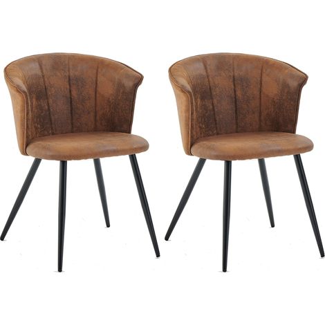 Lot de 2 Chaises de Salle à Manger Rétro Fauteuil Assise Rembourrée en suédine Pieds en métal pour Cuisine Salon Chambre Bureau, Style Industriel, Marron (1/5)