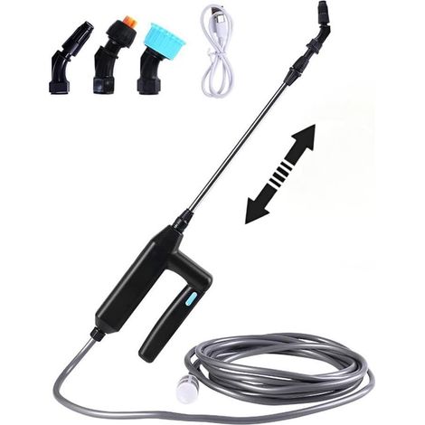 Elektrischer Gartensprüher, Dachsprüher, Teleskop-Lanzensprüher mit 3 Düsen und 5 m Schlauch, USB wiederaufladbar, tragbarer Sprüher für Gartensprüher
