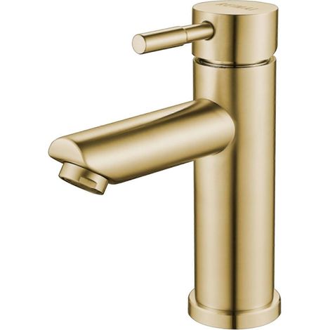 Robinet de lavabo monocommande, finition or brossé Robinet de salle de bain moderne monotrou en acier inoxydable Robinet de lavabo commercial (1/4)