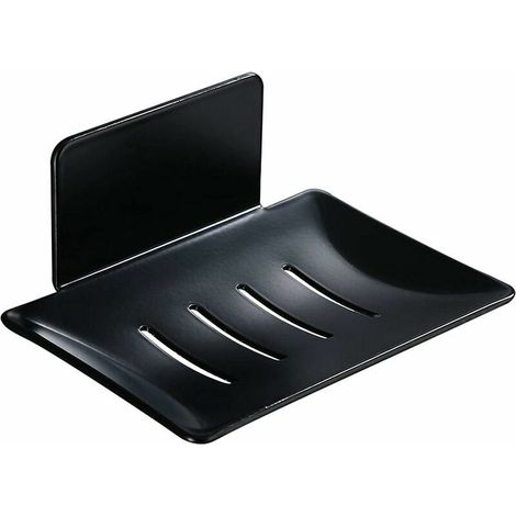 Porte-Savon Mural, Porte-Savon Adhésif de Douche, Métal Boite a Savon Etagere sans Perçage pour Salle de Bain, Cuisine Porte Eponge Noir-Chrom (1/5)