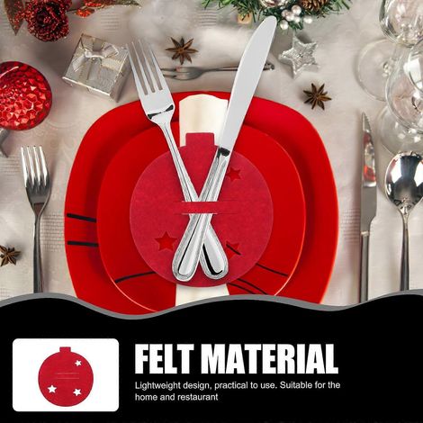 Set aus 8 dekorativen, weihnachtskugelförmigen Beuteln für Besteck, Geschirr und Tischaccessoires, ideal für Partys und Bankette (rot). (1/4)