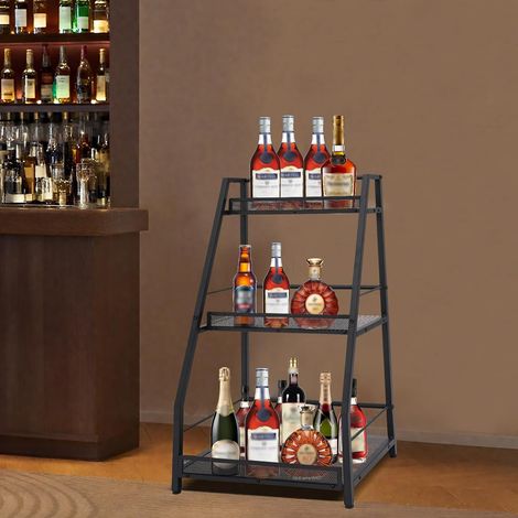 Mini Bar à 3 Niveaux - Étagère à vin Autonome - Rangement Bouteille - pour Whisky, Bouteille d'angle - Charge Totale : 50 kg - pour la Maison, la Cuisine, la Salle à Manger, Le Salon, Noir (1/5)