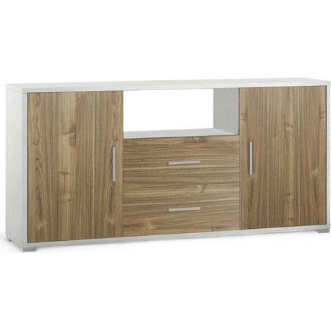 Mobile soggiorno moderno 2 ante 2 cassetti in MDF colore marrone dimensioni 174x41x84 cm finitura ossido bianco noce
