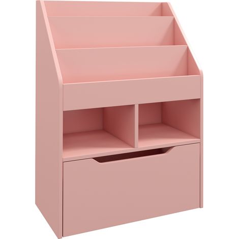 Bibliothèque à étagères 3 niveaux 2 compartiments grand tiroir en bois rose (1/5)