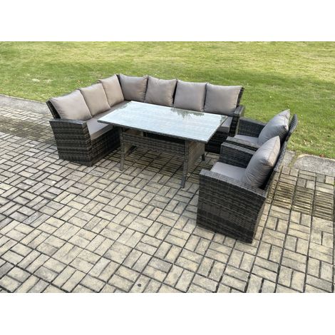 Fimous 8 Seater Garden Rattan Furniture Corner Dining Set with Armchair Indoor Outdoor Lounge Sofa Set Dark Grey Mixed (1/5)