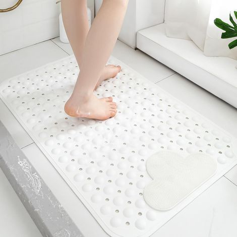 Tapis de douche antidérapant et antifongique pour personnes âgées, 80 x 50 cm, avec fonction massage des pieds, ventouses, facile à nettoyer, blanc. (1/5)