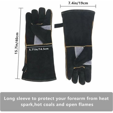 Gants résistants feu/chaleur extrême cuir kevlar - - Pour cheminée/grill/soudage/barbecue (1/5)