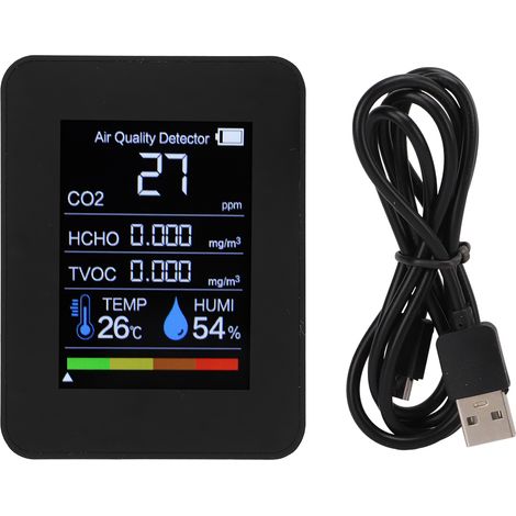 Tragbarer 5-in-1 CO2-Detektor – Luftqualitätsmonitor, TVOC, HCHO, Temperatur, Luftfeuchtigkeit