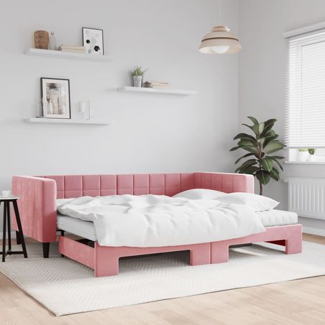 Sofá cama nido con colchón terciopelo rosa 90x200 cm (1/5)
