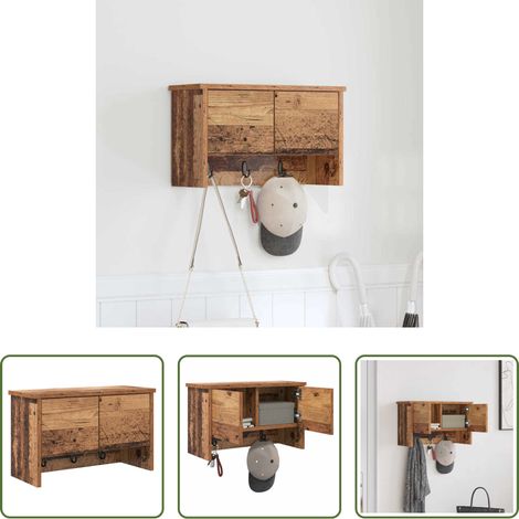 Bois ancien -  Porte-manteau mural avec étagère Bois ancien 50 x 20 x 30 cm (1/5)