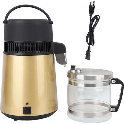 Distillateur d'eau 4L avec récipient 750W, générateur d'eau distillée en acier inoxydable doré, arrêt automatique, machine à distiller pour maison, prise US 110V (1/5)