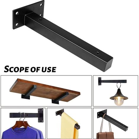 Lot de 4 - Equerre Etagere Industrielle Support d'Étagère Murale Fixation Rétro - Supports Plateaux En Métal Avec Vis Tablette Mural Bride - Noir (1/5)