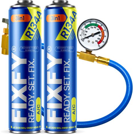 FIXFY 3in1 500ml Klimaanlagen-Nachfüllset - 2x GROSSE KANNE + R134a-Schlauch (1/5)