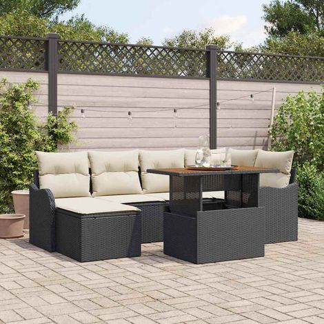 Conjunto de sofá de jardín 7 pcs Negro Poliratán (1/5)