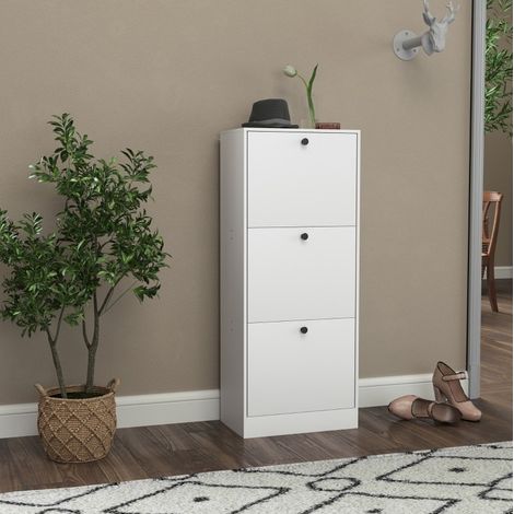 Mobile portascarpe 47x28x115 cm, 3 ribalte, divisorio regolabile, salvaspazio, truciolato rivestito in melamina bianco (1/5)