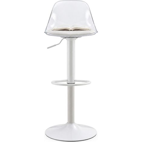 Set di 2 sgabelli da bar regolabili 82-104 cm, schienale trasparente, base bianca, girevoli (1/5)