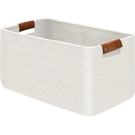 Foldable Laundry Basket Laundry Basket for Blanket Toys Towels Woven Baskets for Storage Nursery Home Decor Living Room 55 x 15 x 30 cm White (1/2)