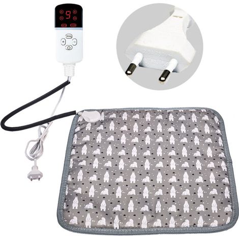 Tapis Chauffant Chien Chat 45x45cm avec Minuterie Auto Off, Coussin Chauffant Electrique pour Animaux Temperature Reglable avec Cordon Anti Morsure-Crezuo