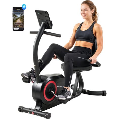Liegeergometer für Zuhause mit 8 verstellbar Widerstandsstufe Magnetbremse APP Pulssensor LCD-Display Fußriemen (1/5)