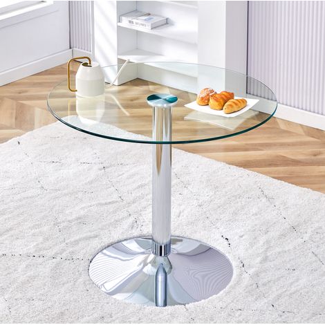 Tavolo da pranzo rotondo in vetro, Ø 85 cm, altezza 76 cm, base in metallo argento DESVIAE (1/5)