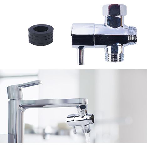 Laiton Robinet WC 3 Voies, G 1/2" Vanne 3 Voies Chromé et Poli, Inverseur Douche avec 3 Rondelles, Adaptateur Robinet Cuisine pour Douche, Toilette WC, Cuisine (Argent) (1/5)