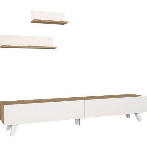 Set mobile TV e 2 mensole 180 x 31 x 33 cm effetto rovere bianco 030007889