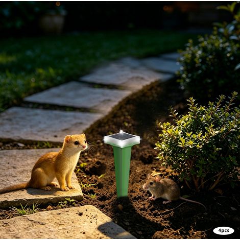 Lot de 4 répulsifs solaires pour animaux avec 3 modes de vibration, répulsifs pour animaux avec éclairage LED pour pelouse, cour et jardin (1/5)