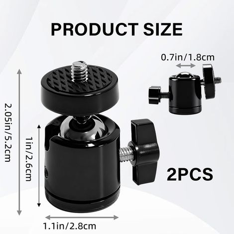 Mini Rotule Photo, 2 Pièces Pivotante 360° 1/4" Rotule de Fixation Mini Tête Sphérique en Métal Charge Max 2kg pour Appareils Photo DSLR Monopod Tripod Flash Micro