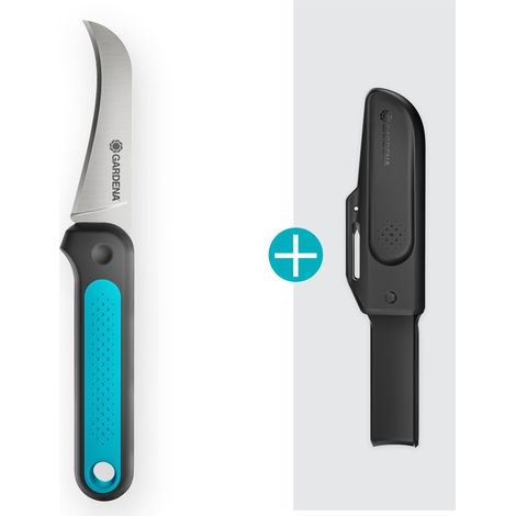 GARDENA Coltello da orto VeggieCut: per raccogliere, pulire e sbucciare verdure, manico antiscivolo, custodia da cintura con affilatore (12211-20) (1/5)