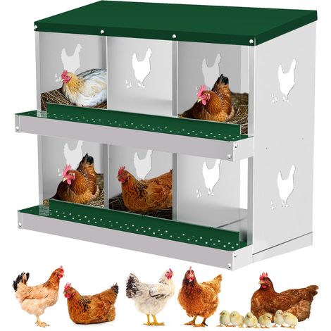 Nichoirs Pour Poules, 6 Compartiments, Nichoir Roulant, Nid MéTallique Avec Plateau De Collecte Et Grille D'AéRation, BoîTes à œUfs Murales Pour Poulailler, Facile à Nettoyer (1/5)