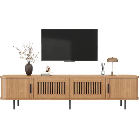 TV-Schrank ,TV-Lowboard abgerundet,Schubladen Gitteroptik,Schiebetüren,APP LED Beleuchtung,Eisengriffe Eisenfüße ,Fernsehschrank (1/5)