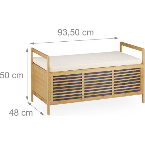 Helloshop26 – Banc de rangement en bois de noyer – Assise confortable avec coussin – Coffre de rangement meuble à chaussures – Dimensions 50x93,5x48 cm (1/5)