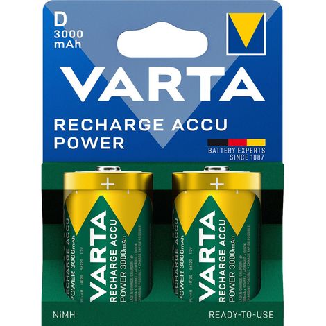 Batterie ricaricabili nimh formato d 3000mah varta 56720101412 confezione 2 pezzi