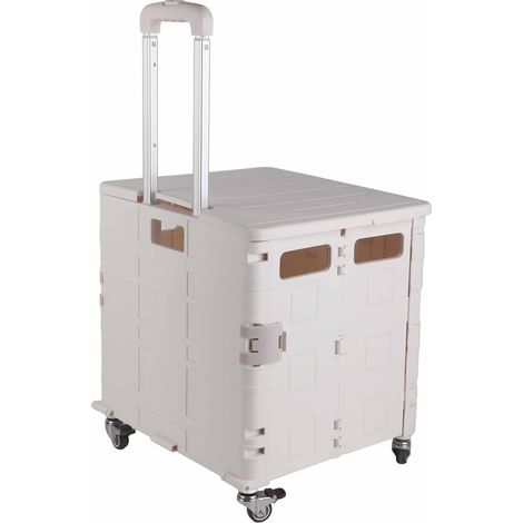 Chariot utilitaire pliable à 4 roues universelles avec frein silencieux, chariot à main pliable et caisse de rangement roulante avec couvercle, blanc, grandes roues (1/5)