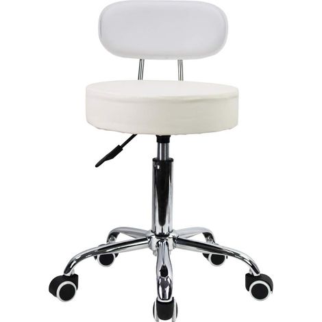 Tabouret Roulant de Travail avec Dossier Hauteur réglable Blanc (1/5)