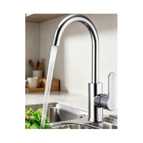 Robinet de cuisine mitigeur eau chaude froide haute qualité haute pression anti‑éclaboussures pour évier cuisine corps en cuivre avec tuyau flexible anti‑explosion 80 cm (1/5)