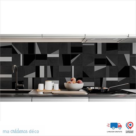 Crédence : Carreaux ciment géométrie et couleurs - Couleur noir - Alu composite - 60 - 120 (1/3)