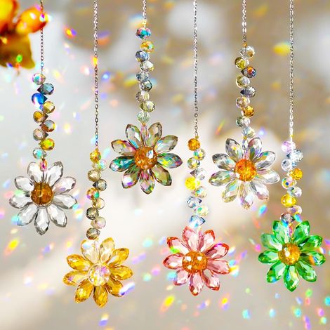 Lot de 6 Attrape Soleil Cristal Capteur a Suspendre Fleur Suspendu Arc-en-Ciel Suncatcher Pendentif Capteur pour Fenêtre Chambre et Jardin Noël Jour de fête Mariage (1/5)