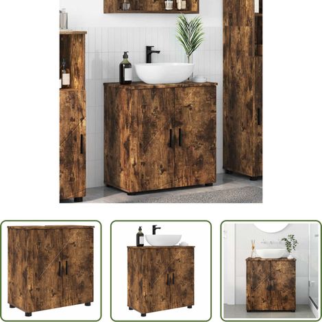 vidaXL Rangement salle de bain - Cabinet de salle de bain avec porte Chêne fumé 61 x 35 x 64 cm (1/5)