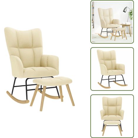 Komfort - vidaXL Schaukelstuhl mit Fußhocker Creme Stoff - Sitzgefühl (1/5)