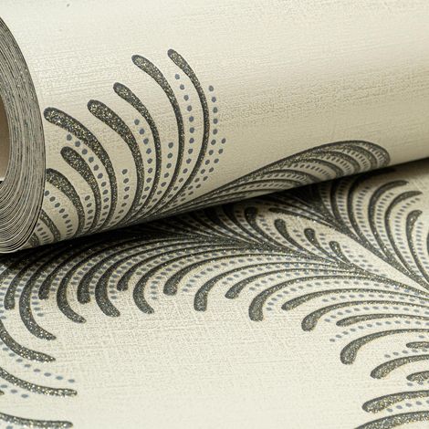 Rasch Eden Feathers Gold Grey Metallic Glitter Non Woven Textured Wallpaper
