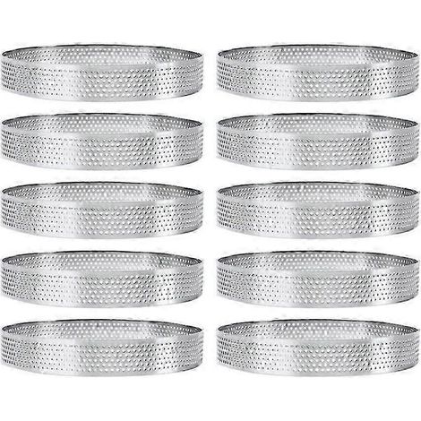 Lot de 10 cercles à tartelettes de 15 cm avec trous, en acier inoxydable, pour fruits, gâteaux et mousses. (1/5)