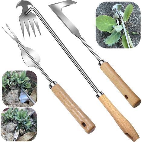 Applicable 3 Pièces Désherbeur Manuel avec poignée en Bois, Outil De Désherbage Manuel, Acier Inoxydable Épaissi Weeder de Jardin, Rangement Facile, pour Désherber Votre Jardin, Creuser