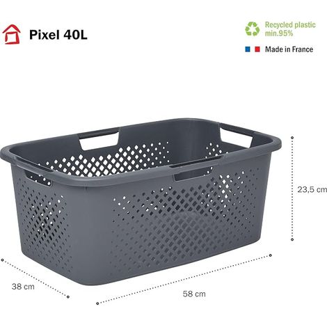 Laundry Basket - 40 Litres Grey - 4 ergonomic handles - Modern and openwork design - 4006001 (1/3)
