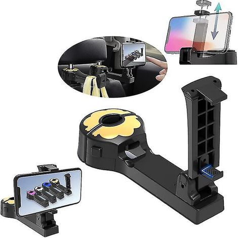 Versteckter 2-in-1-Kopfstützenhaken fürs Auto, 2-in-1-Autositzhaken mit Handyhalterung – Gold