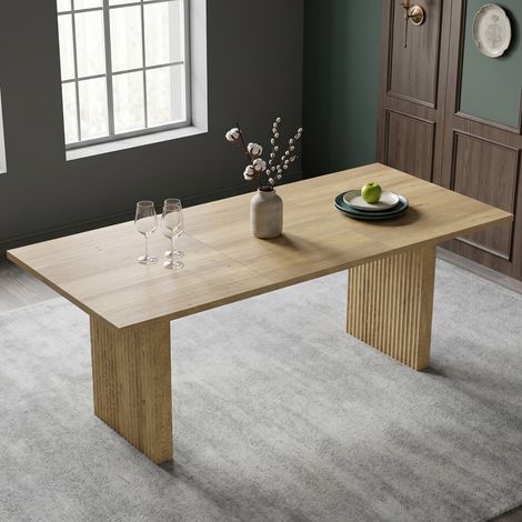 DESMIU Table de Salle à Manger Rectangulaire 6 à 8 Personnes Extensible avec Pieds à Lattes, en MDF, Chêne (1/5)