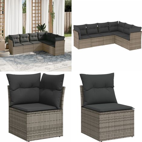 Salon de jardin 6 pcs avec coussins gris résine tressée - Salon De Jardin - Canapé Extérieur - Meuble De Jardin - Ensemble Salon De Jardin - Mobilier De Jardin - Home & Living (1/5)